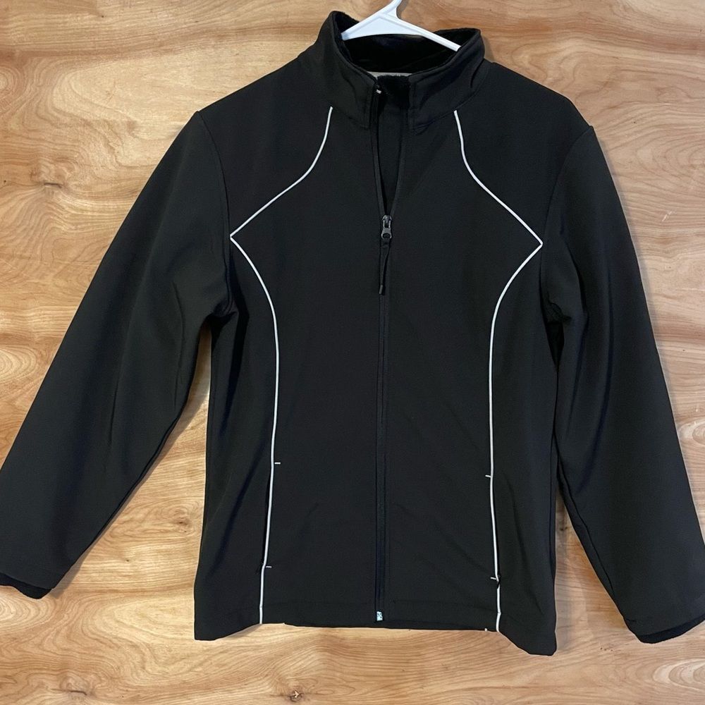 snozu womens medium jacket black white trim fleece